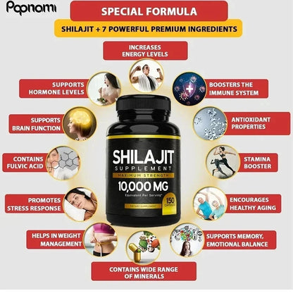 Cápsula Shilajit del Himalaya Original de 60 Uds. En minerales de rastro y ácido helicoidal para energía, fuerza muscular e inmunidad, resistencia para hombres
